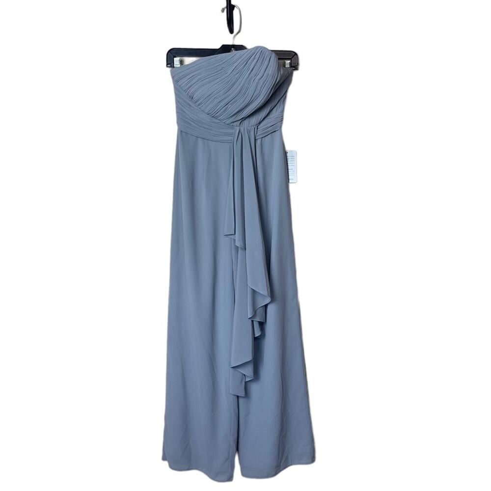 Lavish Alice Asymmetrical Pleated Bodice Chiffon Jumpsuit Gray Blue Size 2